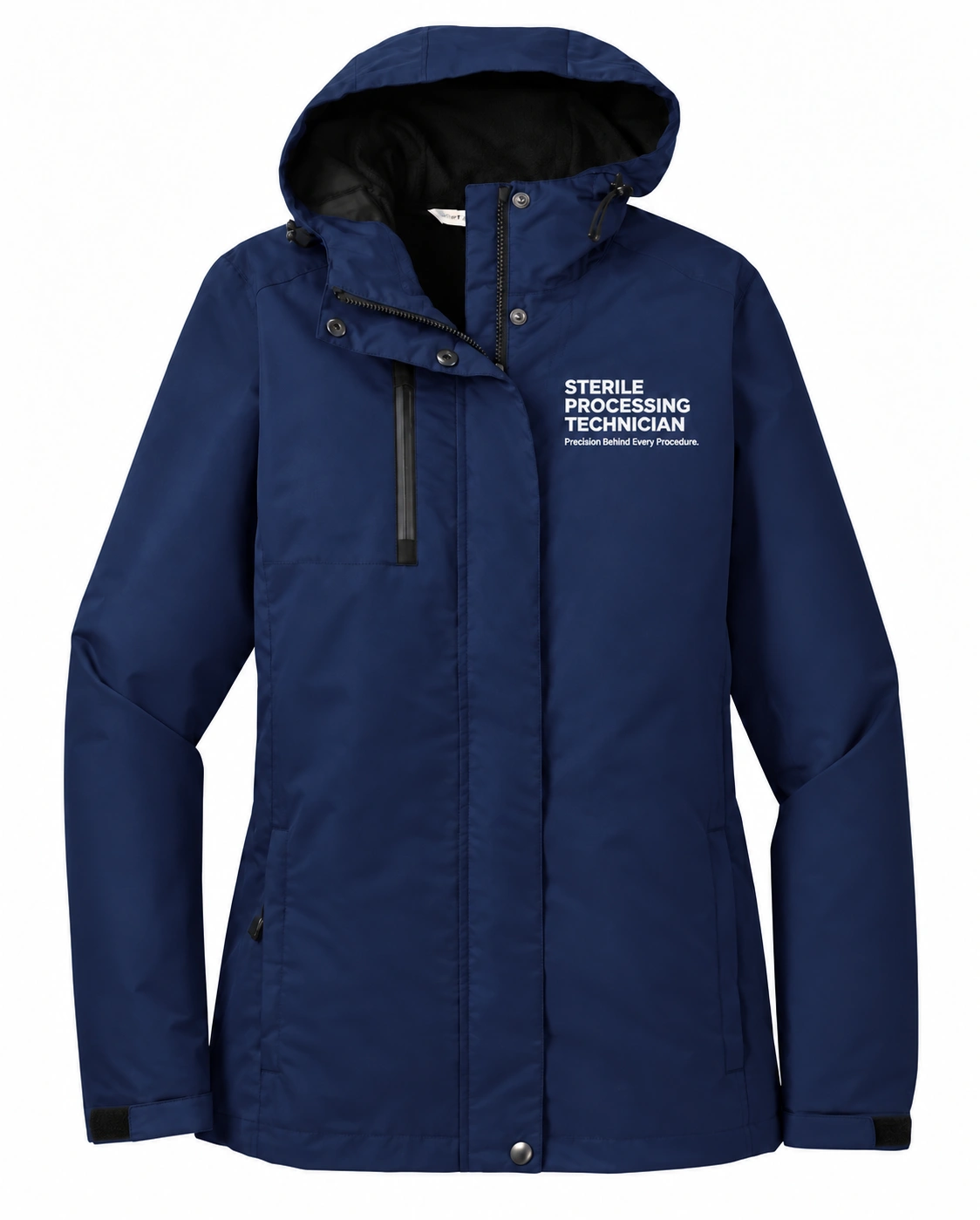 Embroidered Fleece-Lined Technician Jacket in Navy with white embroidery