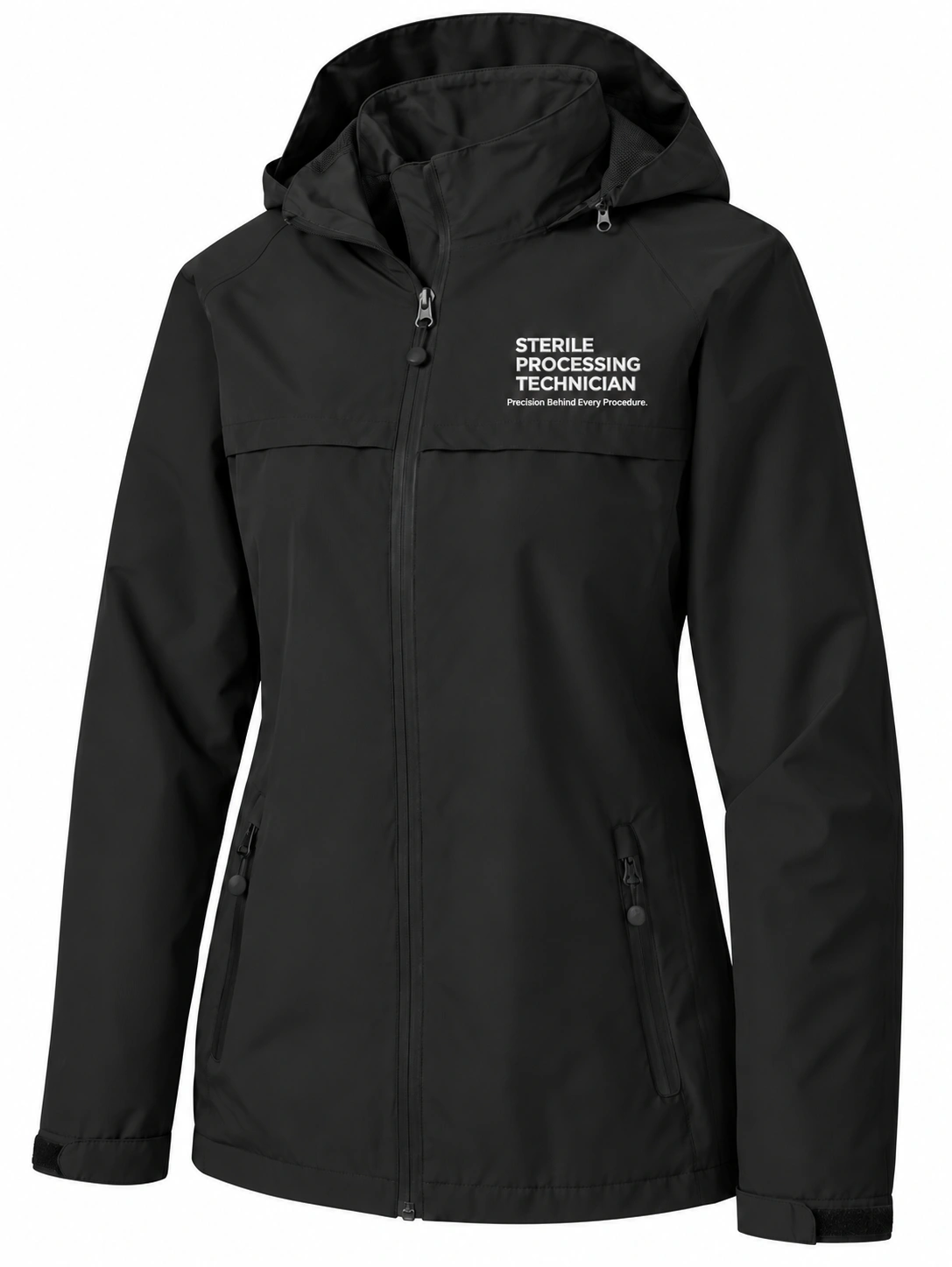 Embroidered Lightweight Technician Jacket in Black with white embroidery